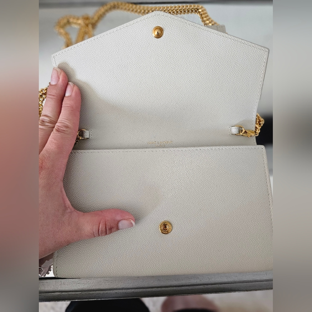 🍸💰​AUTHENTIC Saint Laurent UPTOWN CHAIN WALLET IN GRAIN DE POUDRE EMBOSSED COA - Picture 5 of 11